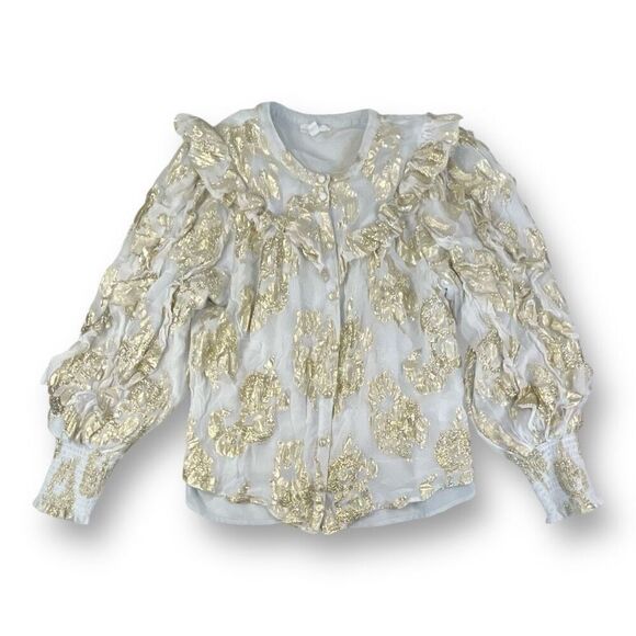 A Loves A Metallic Ruffle Blouse Top Size Medium - Picture 1 of 6